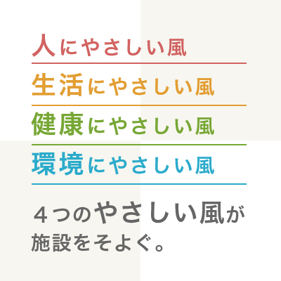 ４つのやさしい風が施設をそよぐ。